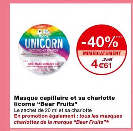 masque capillaire et sa charlotte licorne "bear fruits"