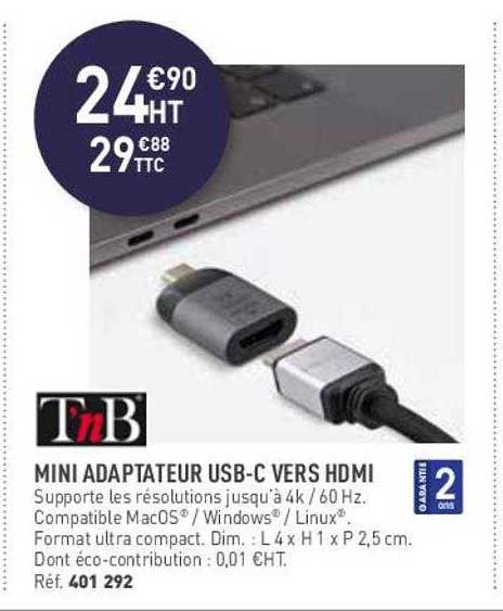 mini adaptateur usb-c vers hdmi t'nb