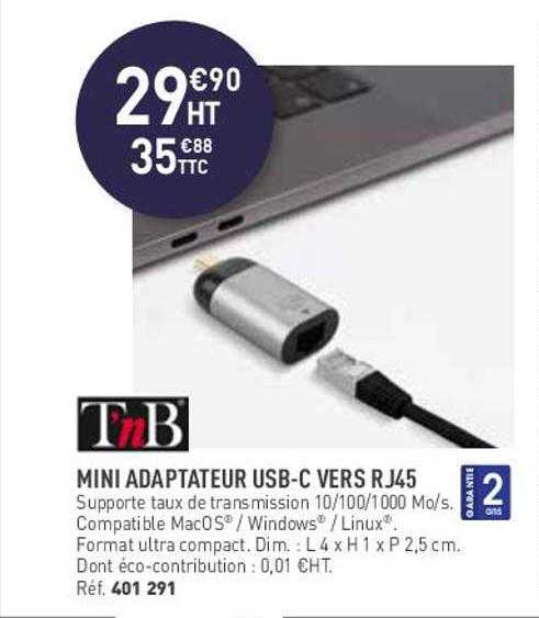 mini adaptateur usb-c vers rj45 t'nb