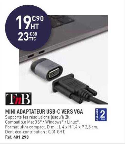 mini adaptateur usb-c vers vga t'nb