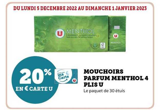 mouchoirs parfum menthol 4 plis u