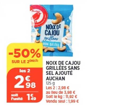noix de cajou grillées sans sel ajouté auchan