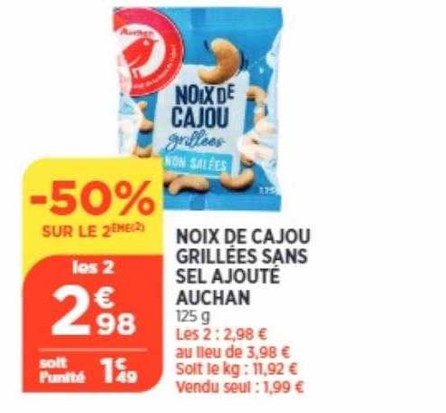 noix de cajou grillées sans sel ajouté auchan