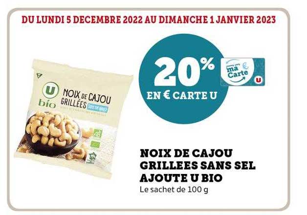 noix de cajou grillées sans sel ajouté u bio