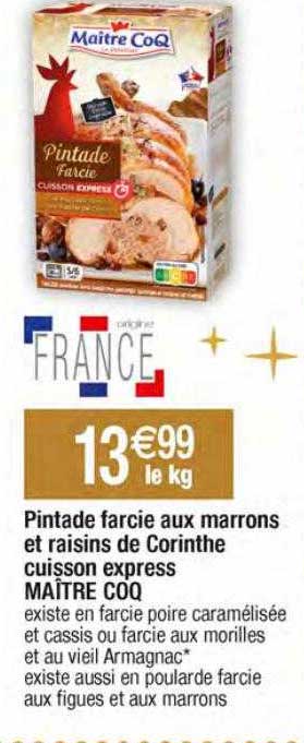 pintade farcie aux marrons et raisins de corinthe cuisson express maître coq
