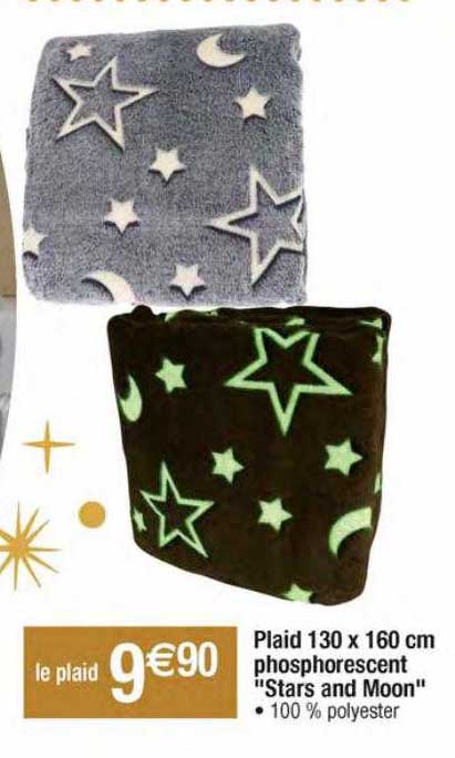 plaid 130 x 160 cm phosphorescent "stars and moon"