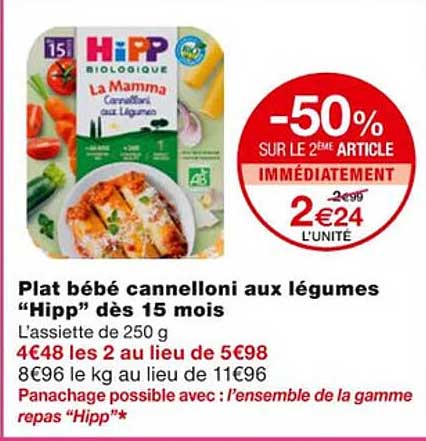 Plat Bébé Cannelloni Aux Légumes "hipp" Dès 15 Mois