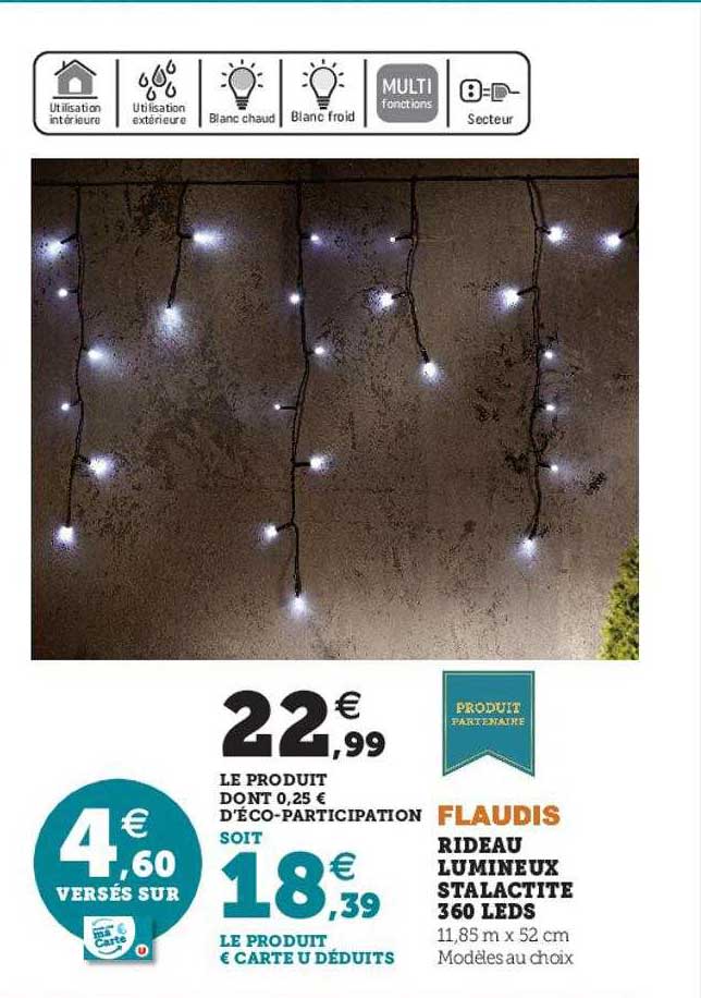 rideau lumineux stalactite 360 leds flaudis