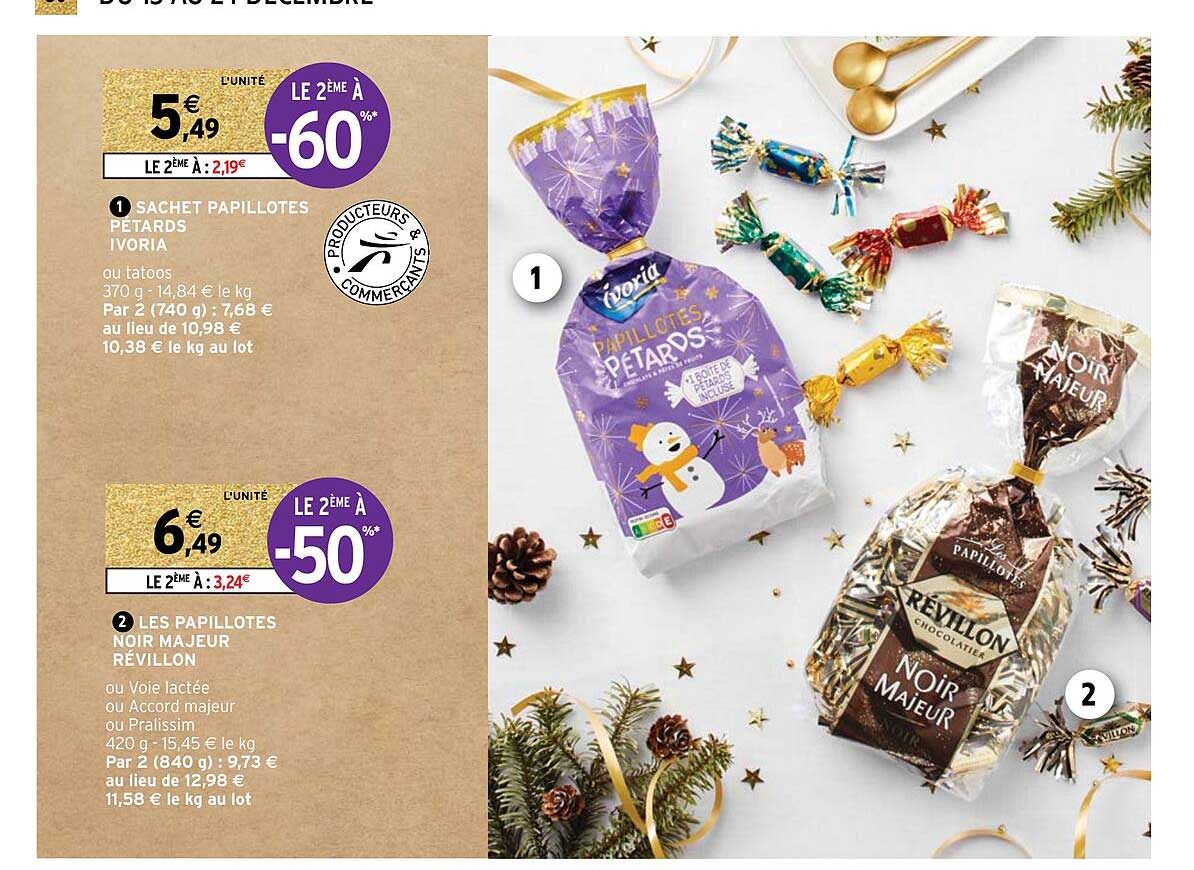 sachet papillotes pétards ivoria, les papillotes noir majeur révillon