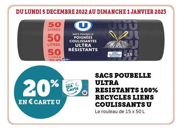 Sacs Poubelle Ultra Résistants 100% Recyclés Liens Coulissants U