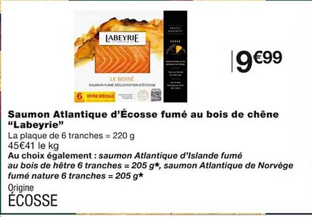 saumon atlantique d'écosse fumé au bois de chêne "labeyrie"