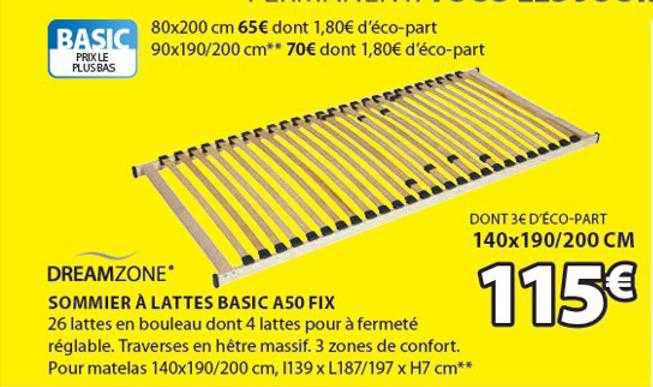 sommier à lattes basis a50 fix dreamzone