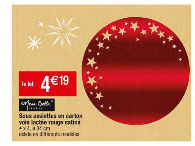 sous assiettes en carton voie lactée rouge satiné mesa bella