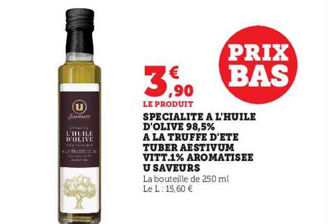 spécialité à l'huile d'olive 98,5% à la truffe d'été tuber aestivum vitt.1% aromatisée u saveurs
