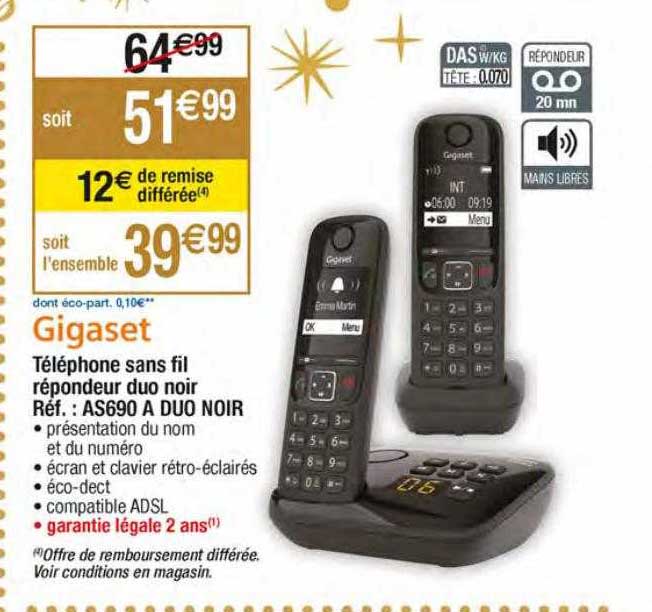 Téléphone Sans Fil Répondeur Duo Noir Gigaset