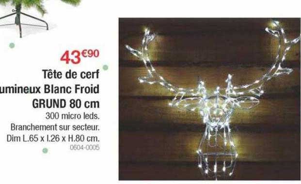 tête de cerf lumineux blanc froid grund 80 cm