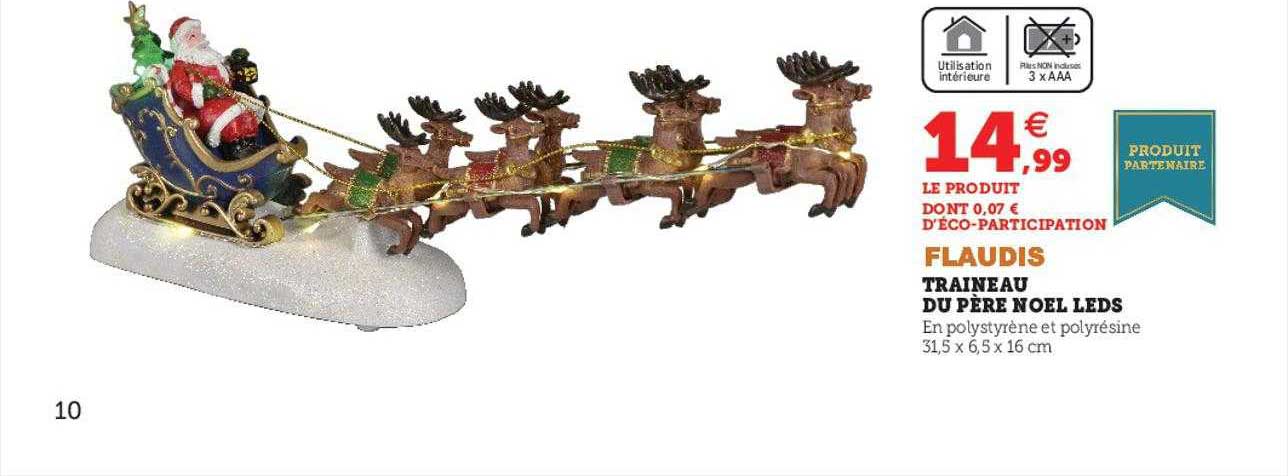 traîneau du père noël leds flaudis