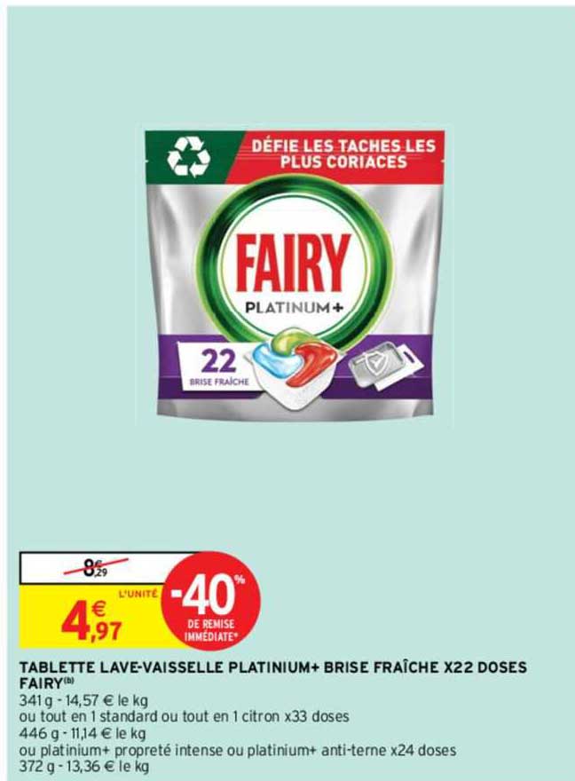 tablette lave-vaisselle platinium+ brise fraîche x22 doses fairy