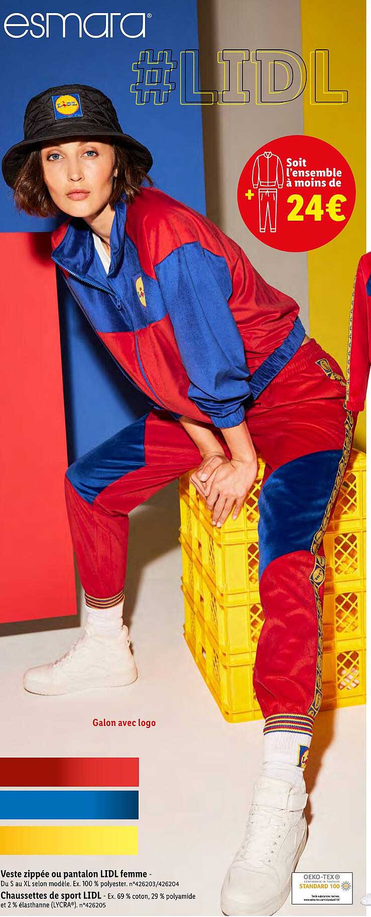 veste zippée ou pantalon lidl femme esmara, chaussettes de sport lidl esmara