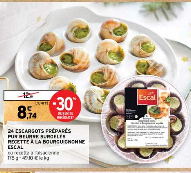 24 escargots préparés pur beurre surgelés recette à la bourguignonne escal