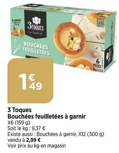 3 toques bouchées feuilletées à garnir
