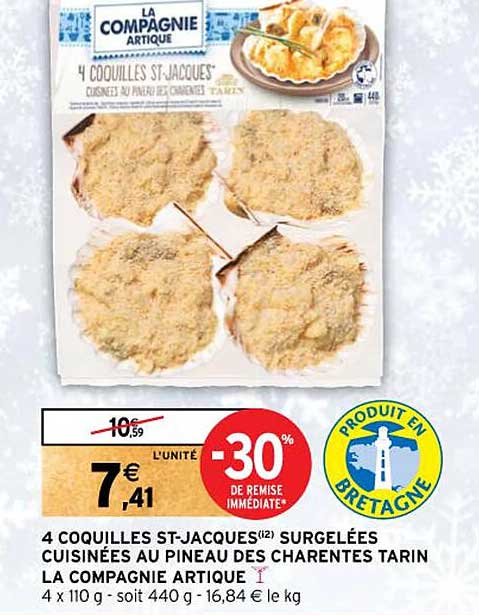4 coquilles st-jacques surgelées cuisinées au pineau des charentes tarin la compagnie artique