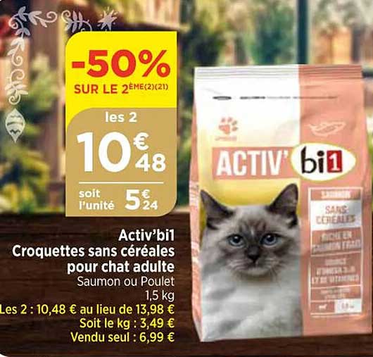 Activ'bi1 Croquettes Sans Céréales  Pour Chat Adulte