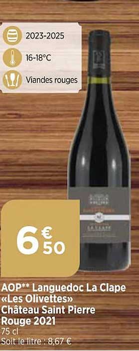 Aop Languedoc La Clape "les Olivettes" Château Saint Pierre  Rouge 2021