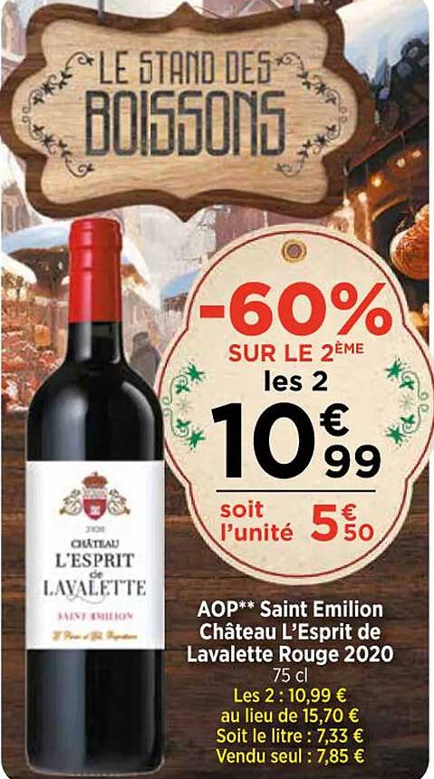 aop saint émilion château l'esprit de lavalette rouge 2020