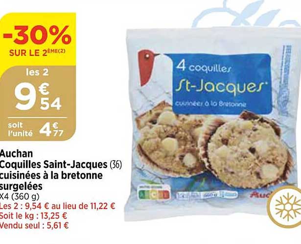 auchan coquilles saint-jacques cuisinées à la bretonne surgelées