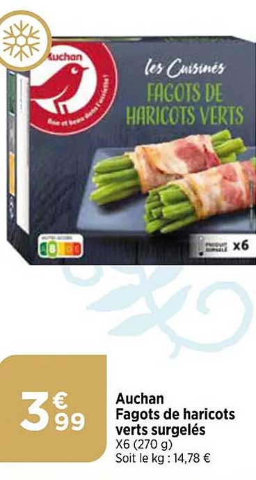 auchan fagots  de haricots  verts surgelés
