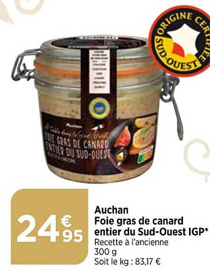 auchan foie gras de canard entier  du sud-ouest igp