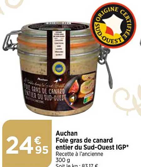auchan foie gras de canard entier du sud-ouest igp