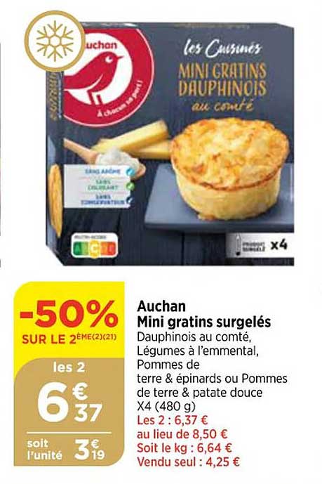 auchan mini gratins surgelés