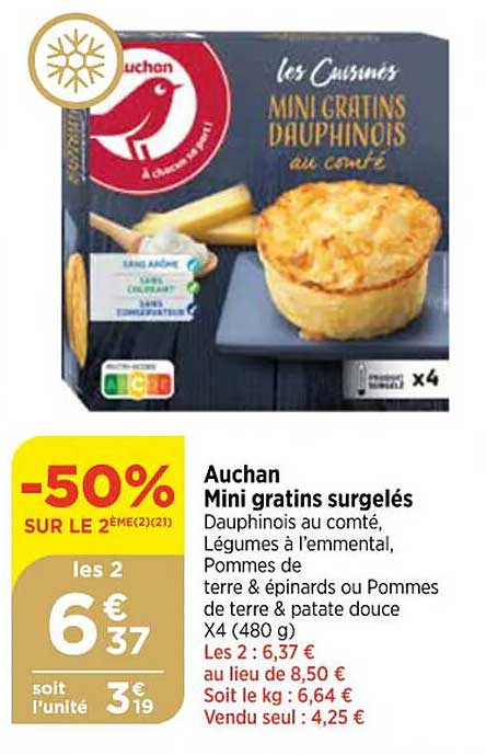 auchan mini gratins  surgelés