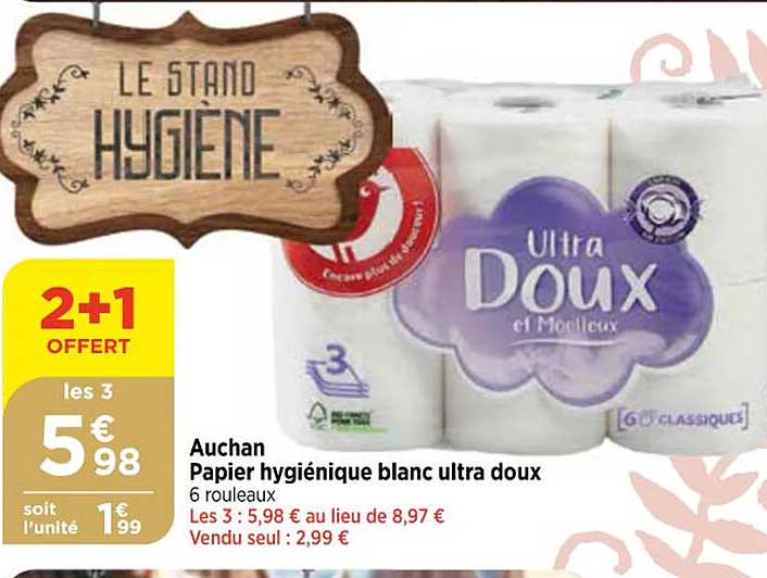 Auchan Papier Hygiénique Blanc Ultra Doux