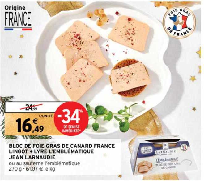 bloc de foie gras de canard france lingot + lyre l'emblématique jean larnaudie