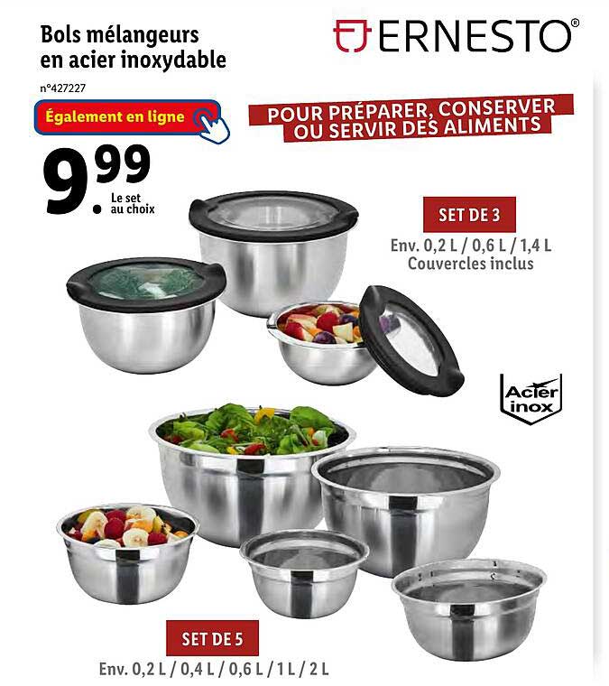 bols mélangeurs en acier inoxydable ernesto