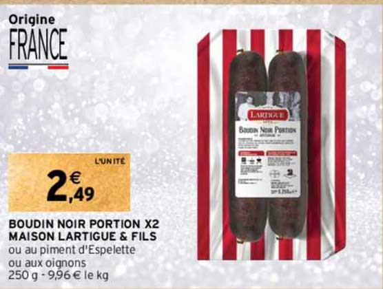 boudin noir portion x 2 maison lartigue & fils