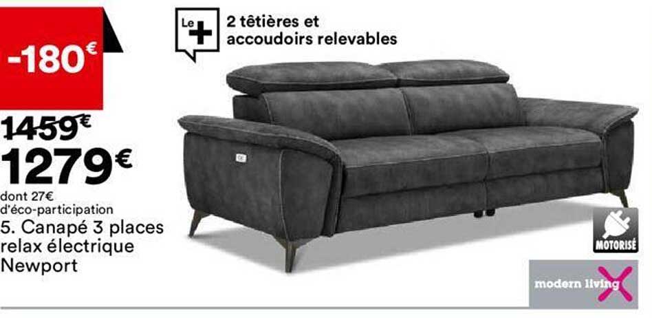 Canapé 3 Places Relax électrique Newport Modern Living