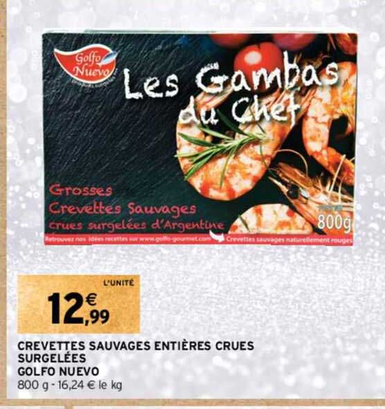 crevettes sauvages entières crue surgelées golfo nuevo