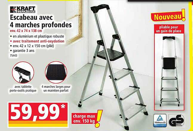 escabeau avec 4 marches profondes kraft werkzeuge