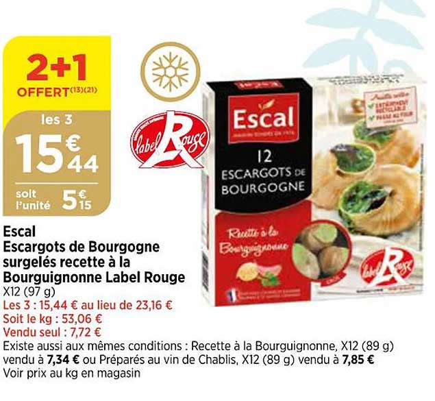 escal escargots  de bourgogne  surgelés recette à la  bourguignonne label rouge