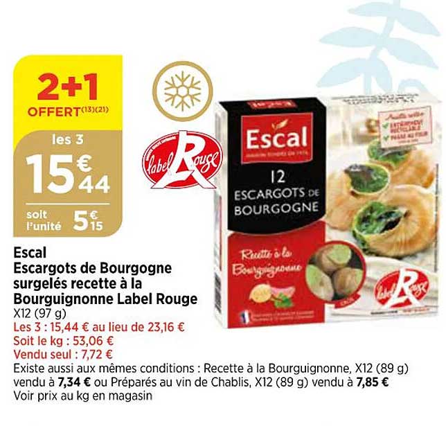 escal escargots  de bourgogne  surgelés recette à la  bourguignonne  label  rouge