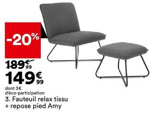 fauteuil relax tissu + repose pied amy