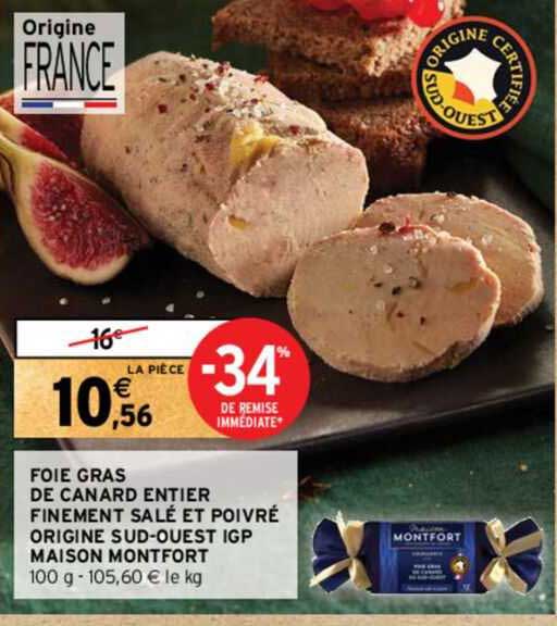 foie gras de canard entier finement salé et poivré origine sud-ouest igp maison montfort