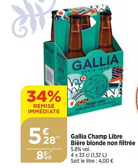 gallia  champ libre bière blonde non filtrée
