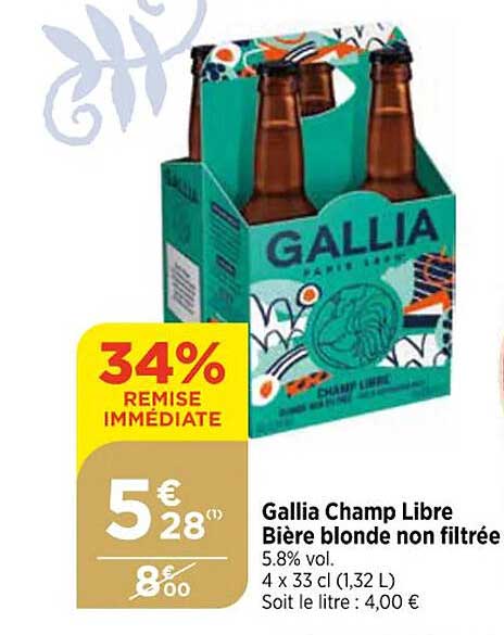 gallia  champ libre bière blonde non filtrée