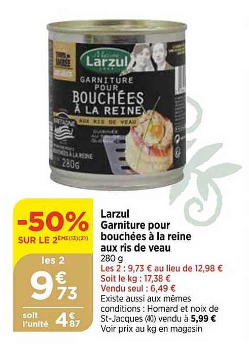 larzul garniture pour bouchées  à la reine  aux ris de veau
