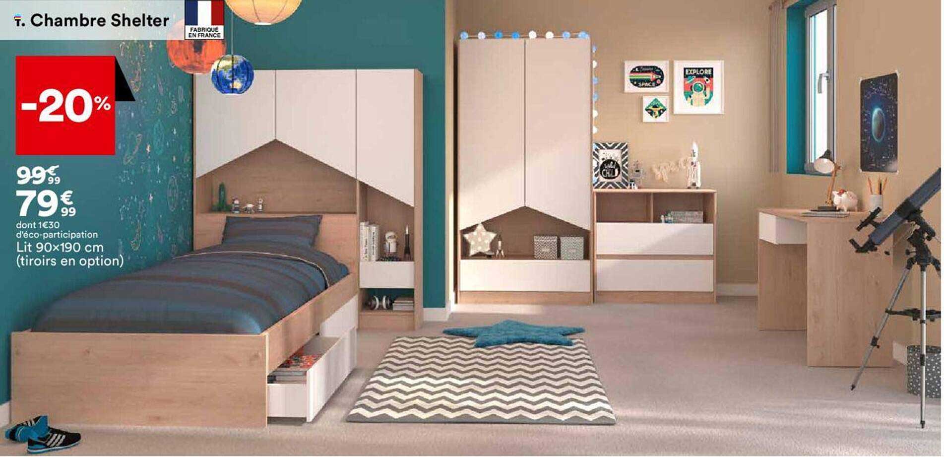 lit 90x190 cm (tiroirs en option)